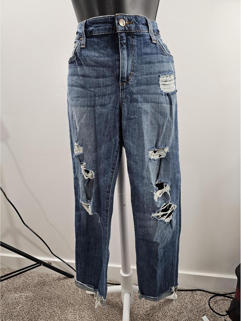 Joe's Jeans Cropped High-Waisted Distressed Blue Jeans